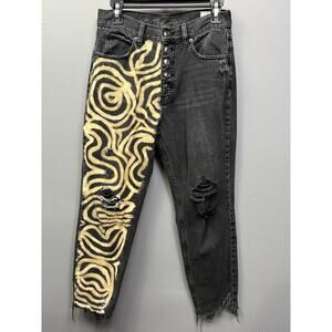 WE THE FREE (Free People) 27 High‎ Rise Fly Button Black Wash Raw Hem Jeans